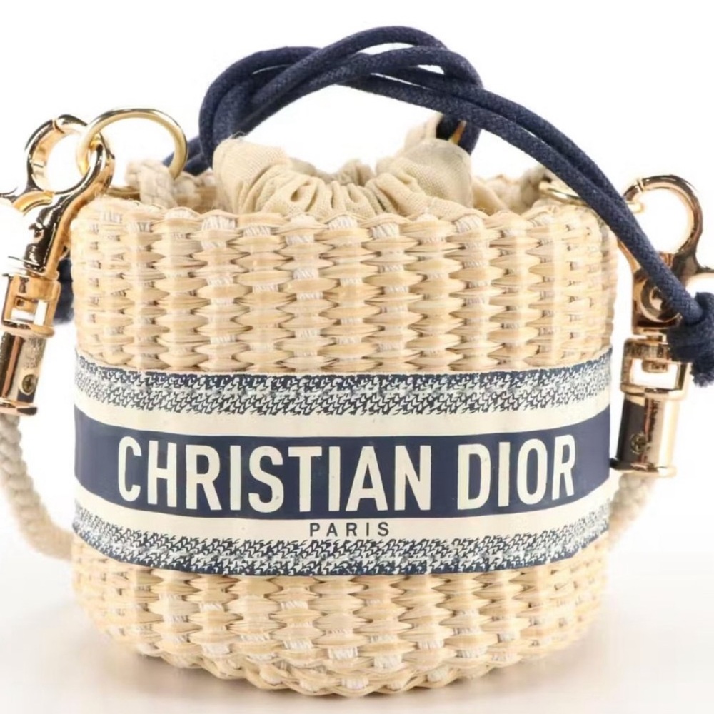 Mini Christian Dior Beauty VIP Drawstring Straw Pouch Crossbody Bag